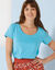 T-shirt col rond manches courtes uni coton (bleu turquoise)