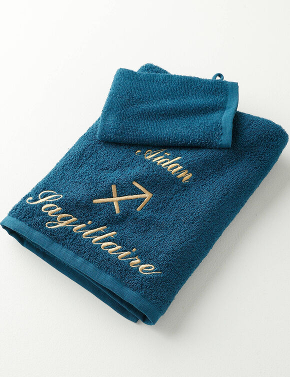 Handdoeken met "Sagittaire" borduursel, personaliseerbaar - 420 g/m2 (pauwblauw)