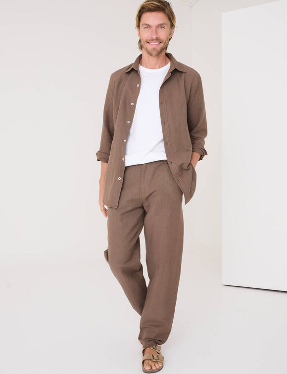 Pantalon coton lin ceinture 3/4 &eacute;lastiqu&eacute;e  (marron)