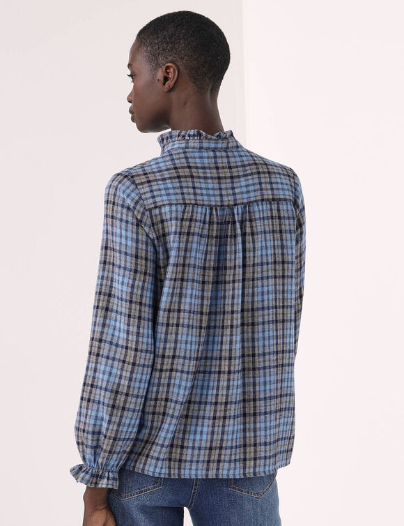 Chemisier &agrave; carreaux, flanelle (marine / bleu)