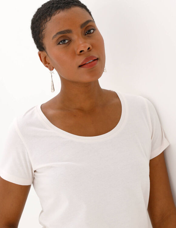 T-shirt col rond manches courtes uni coton (&eacute;cru)