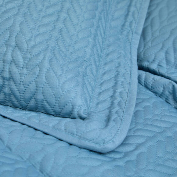Couvre-lit matelassé microfibre motif géométrique (bleu grisé)