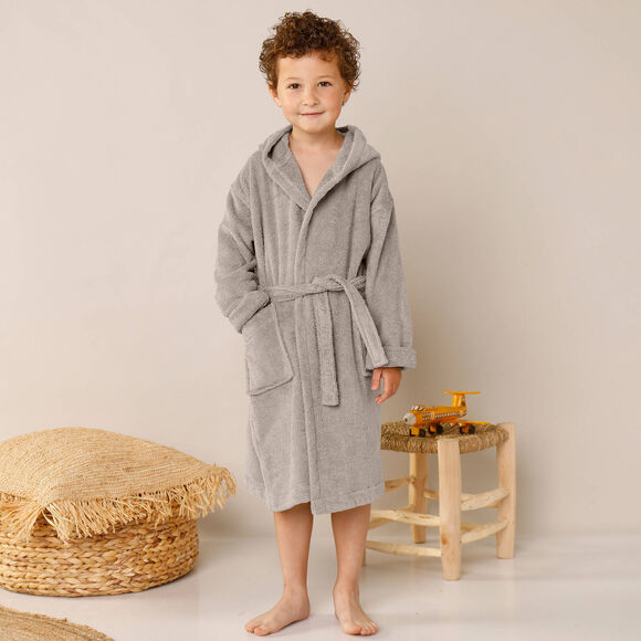 Badjas met kap voor kinderen, beertjesmotief, in katoen - 340 g/m2 (taupe)