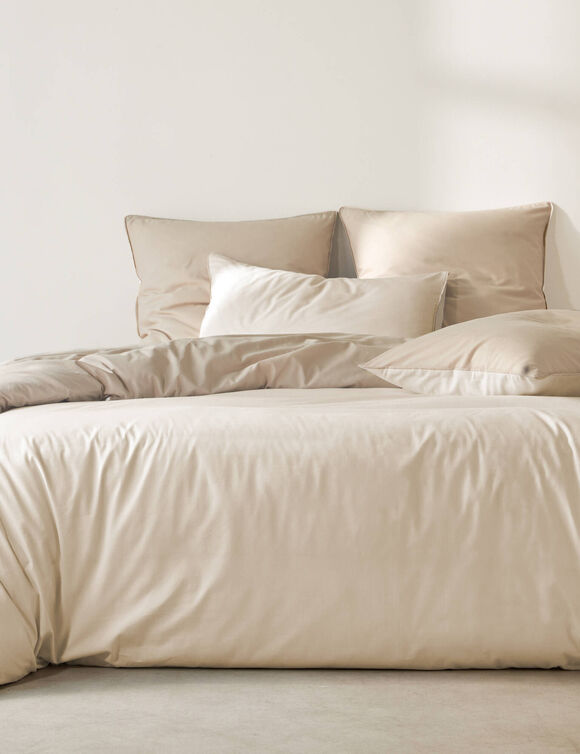 Linge de lit uni bicolore coton (écru / sable)