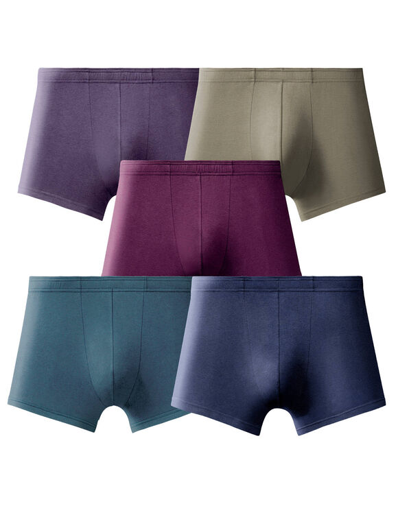 Effen boxer-shorts met bedekte elastische tailleband - set van 5 (grijs + marine + parma)