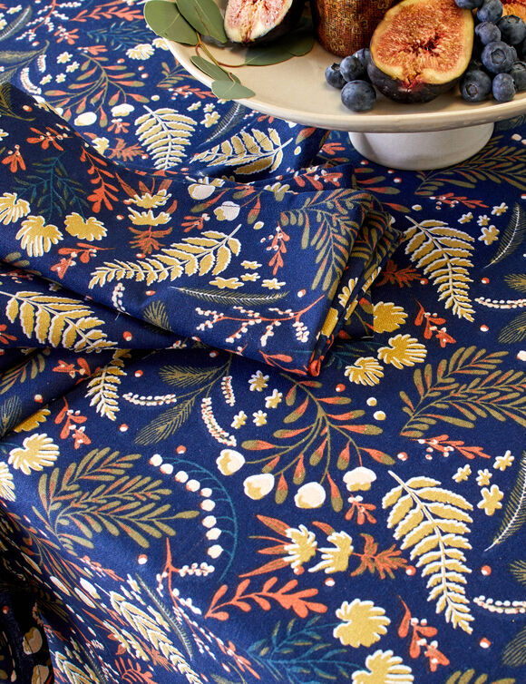 Katoenen servet met plantenprint - set van 3 (marine)