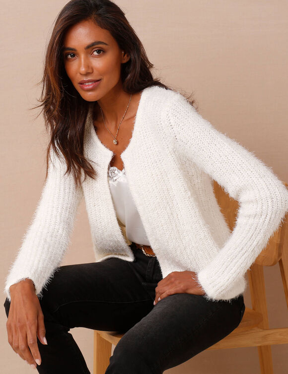 Gilet paletot, maille perlée fantaisie (naturel)