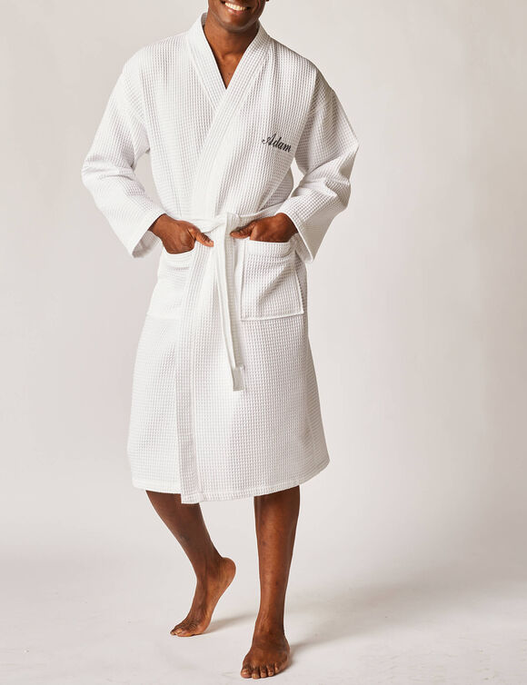Peignoir de bain mixte col kimono &agrave; personnaliser - coton nid d'abeille 240 g/m&sup2; (blanc)