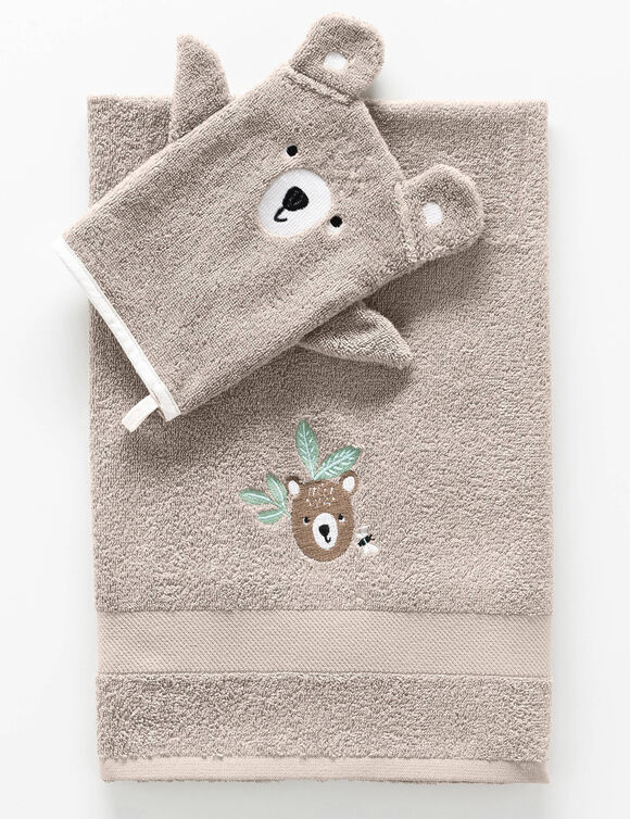 Collectie in badstof voor kinderen, geborduurd beertjesmotief, katoen - 380 g/m2 (taupe)