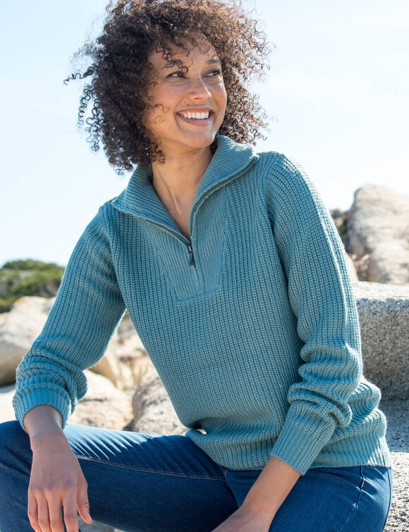 Pull col camionneur zippé maille anglasie (céladon grise)
