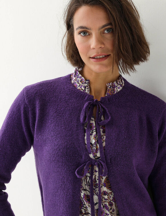 Gilet en maille &agrave; nouettes, uni (violet gris&eacute;)