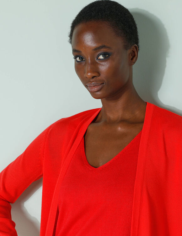 Gilet porter ouvert, maille toucher doux (rouge)