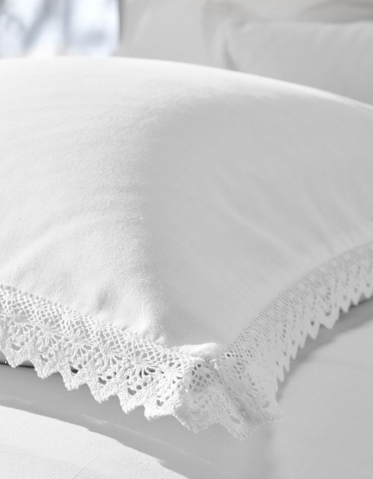 Linge de lit uni dentelle coton (blanc)