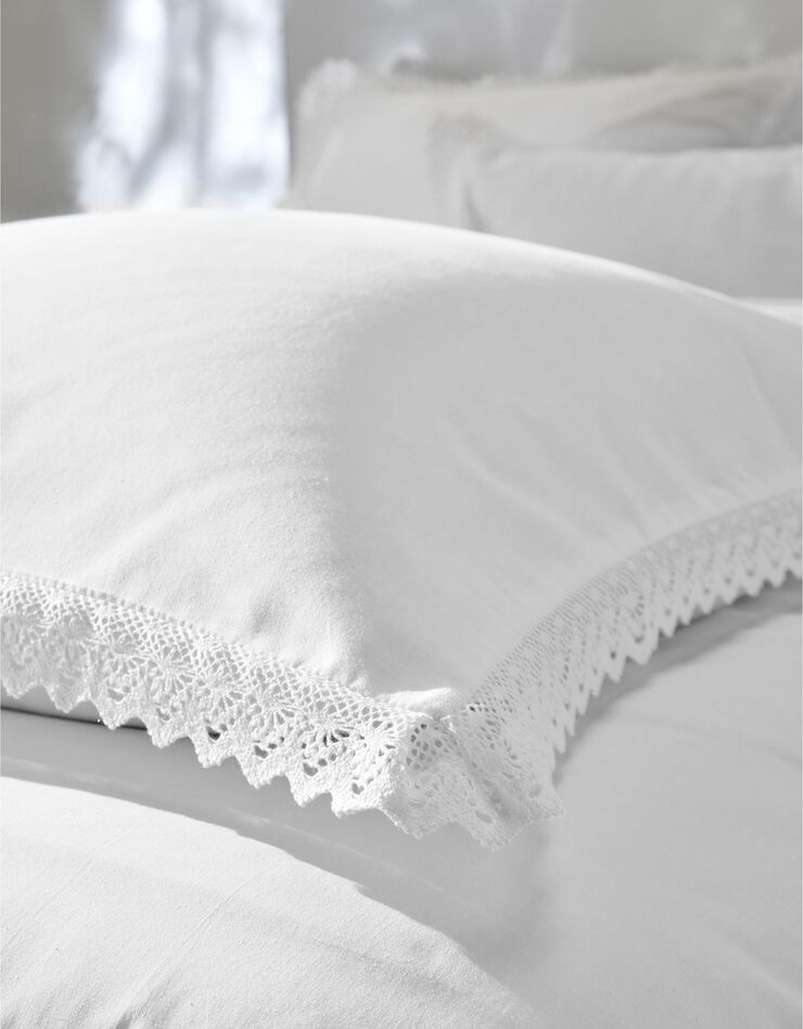 Linge de lit uni dentelle coton (blanc)