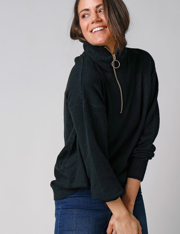 Pull col camionneur zippé (noir)