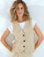 Veste "cafetier" sans manches, crêpe fluide (beige)