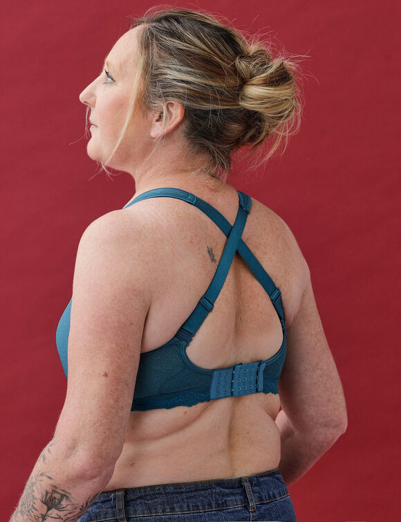 Postoperatieve beha van kant met bescheiden katoenen voering en een goed omsluitende pasvorm &ndash; zonder beugels (eendenblauw)