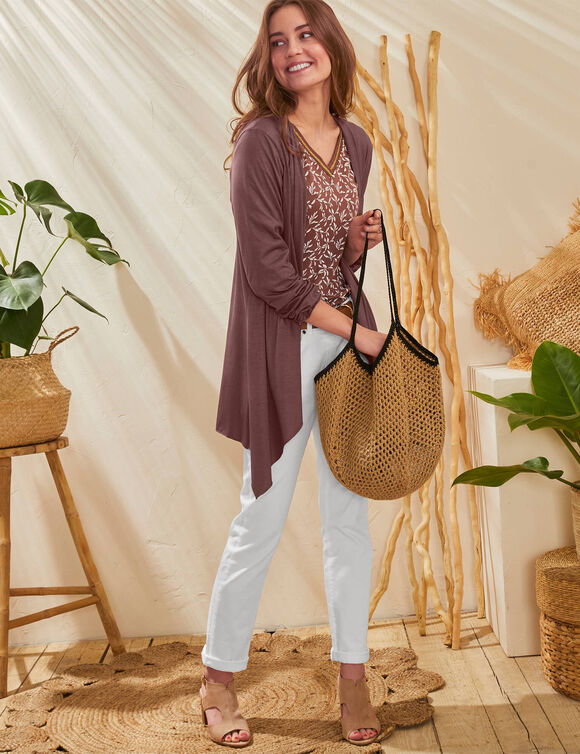Gilet à pans manches longues, maille fluide (taupe)