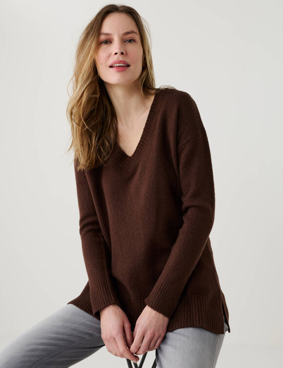 Pull tunique col V (chocolat)