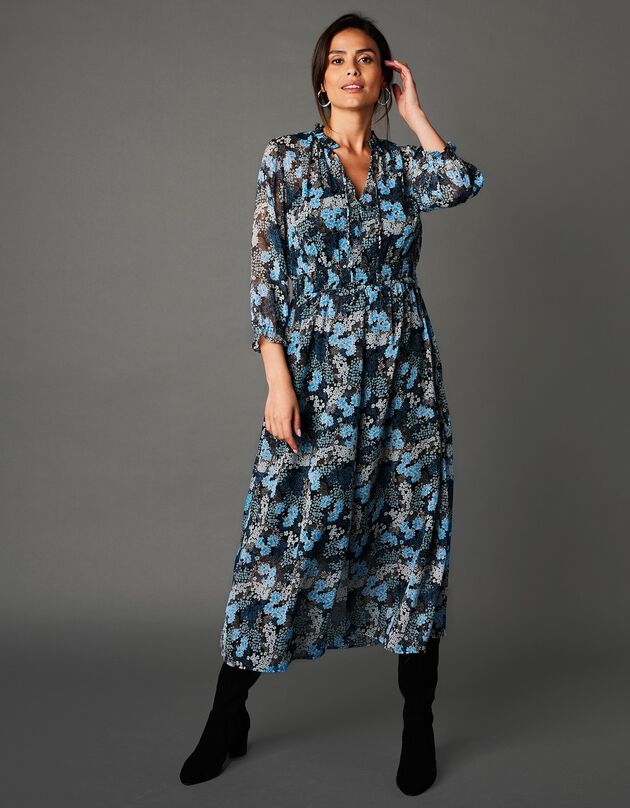Robe voile imprimée (noir / bleu)