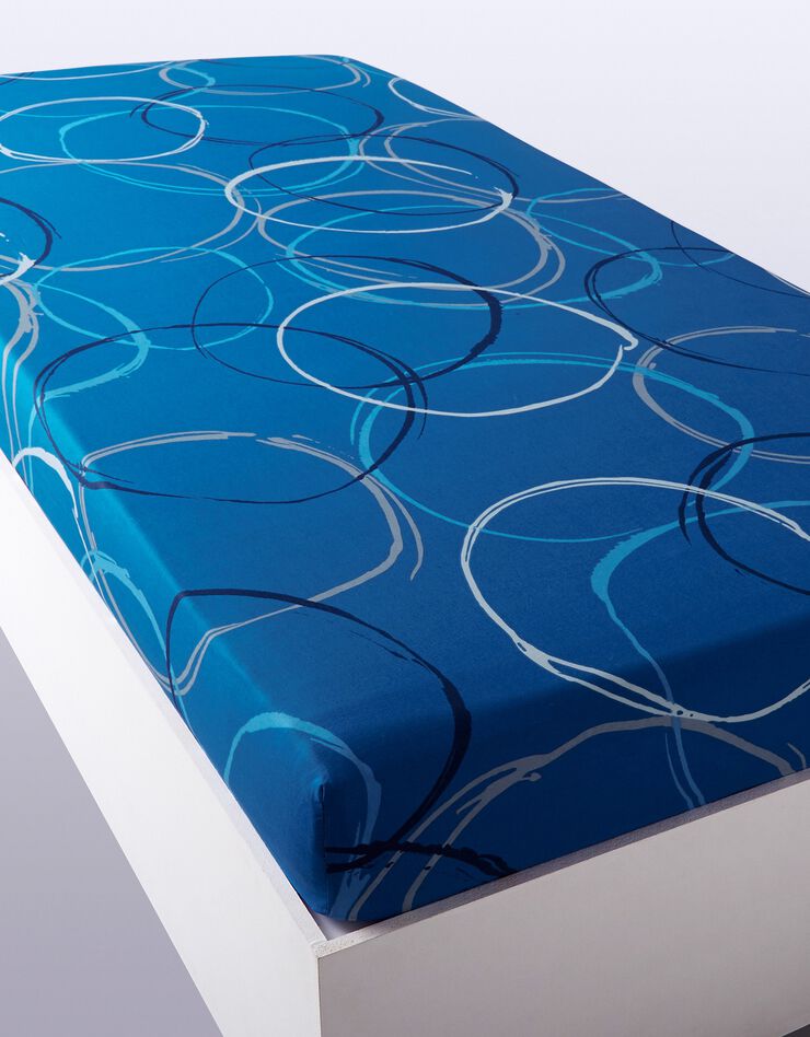 Linge de lit Noémie en polyester-coton imprimé cercles (bleu)