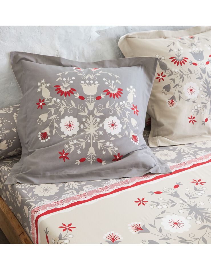 Linge de lit Victoire en coton imprimé fleurs, beige, hi-res image number 2