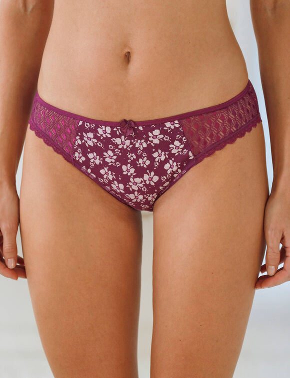 Culotte midi coton dentelle imprimé fleurs Coria - lot de 2 (prune)