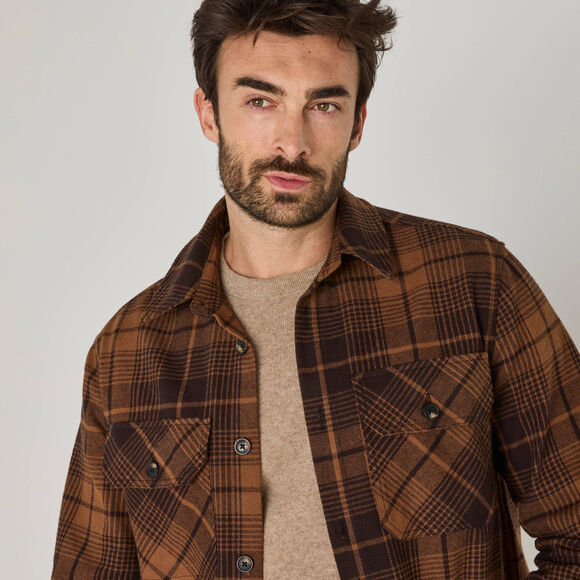 Overshirt met knopen van zware geruite flanel (lichtbruin)