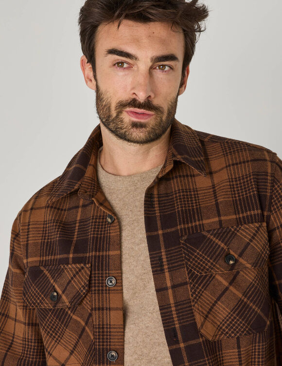 Overshirt met knopen van zware geruite flanel (lichtbruin)