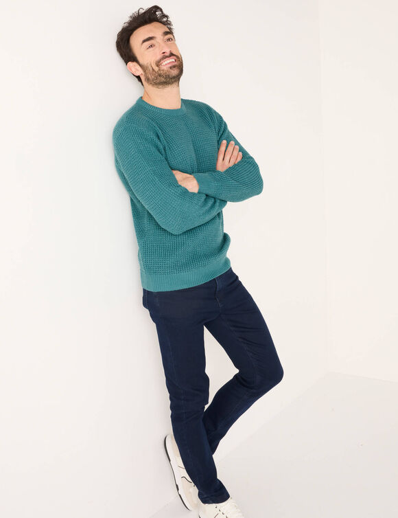 Pull maille gaufrée col rond (céladon)