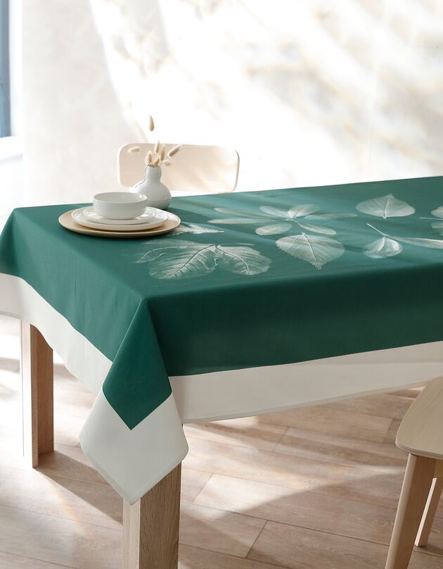 Nappe fabriquée en France, motif placé Herbier - coton biologique(1) (vert)