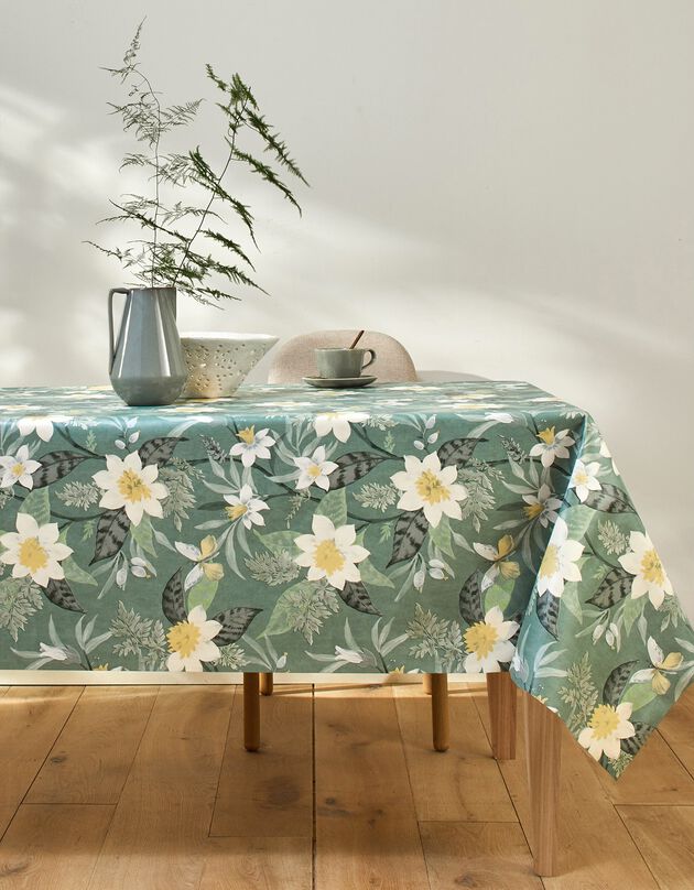 Tafellaken in toile cirée, nieskruidmotief (geel / groen)