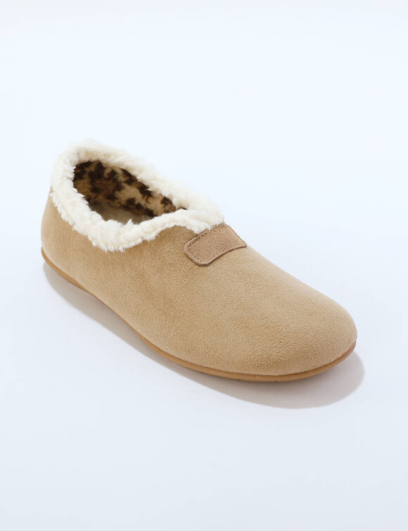 Pantoffels met rand, binnenkant met luipaardprint (beige)