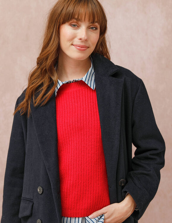 Manteau mi-long à col tailleur, boutonnage croisé (marine)