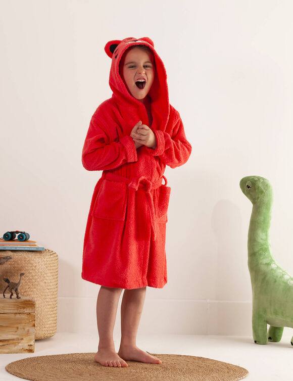 Peignoir de bain enfant tigre éponge coton - 340g/m² (corail)