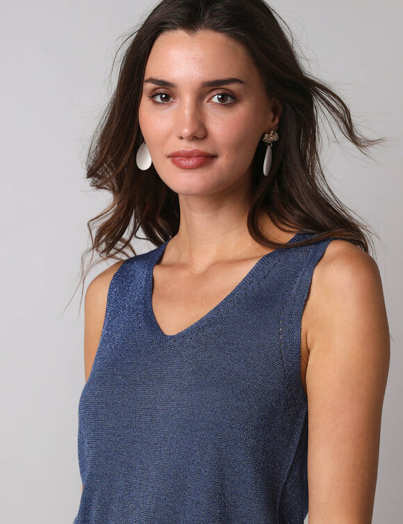 D&eacute;bardeur col V fine maille et fil brillant (jeansblauw)