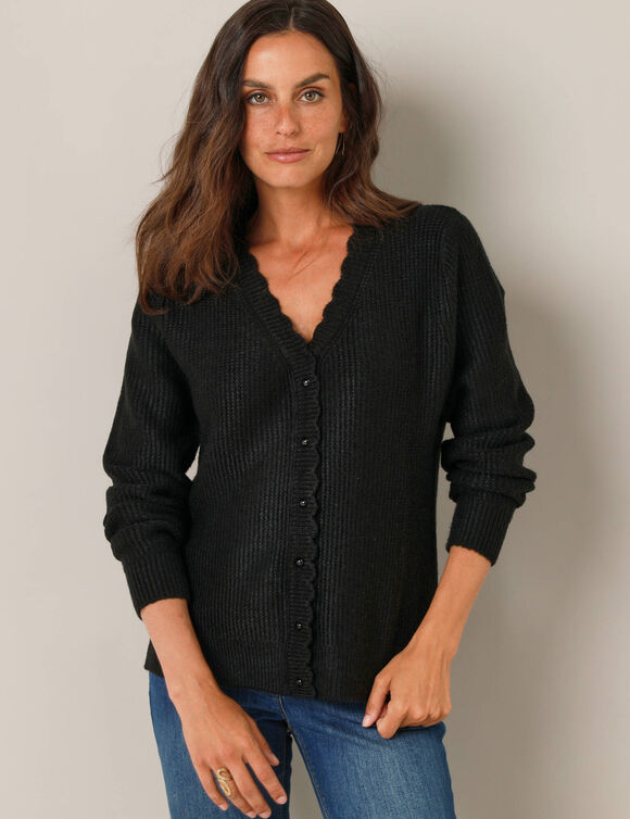 Gilet maille fantaisie, toucher doux (zwart)