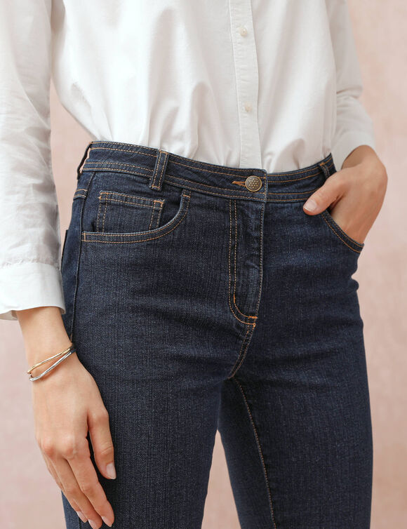 Jean slim taille haute, coupe raccourcie (brut)