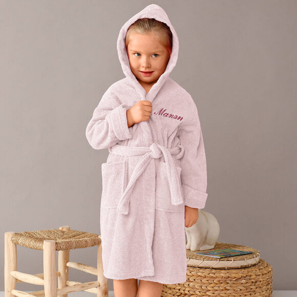 Gepersonaliseerde badjas met capuchon voor kinderen - lusjesbadstof 340 g/m&sup2; (roze)