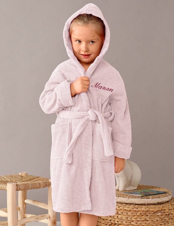 Gepersonaliseerde badjas met capuchon voor kinderen - lusjesbadstof 340 g/m&sup2; (roze)