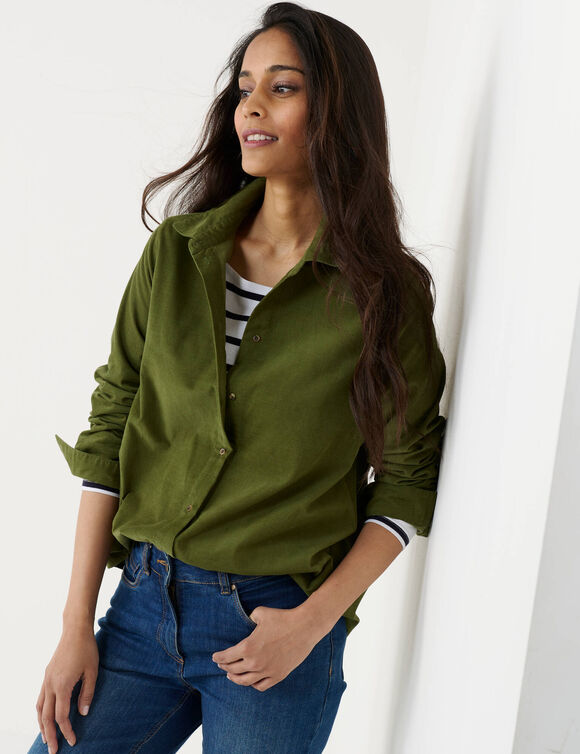 Chemise droite en velours milleraie (vert tilleul)