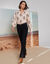 Blouse col montant, manches blousantes imprimées (beige / bordeaux)