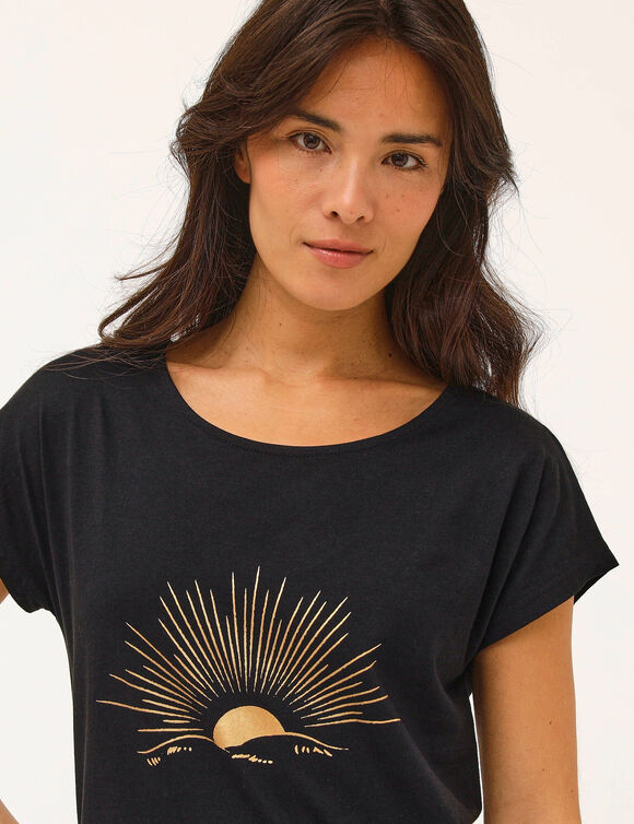 T-shirt col rond imprim&eacute; plac&eacute; (noir)