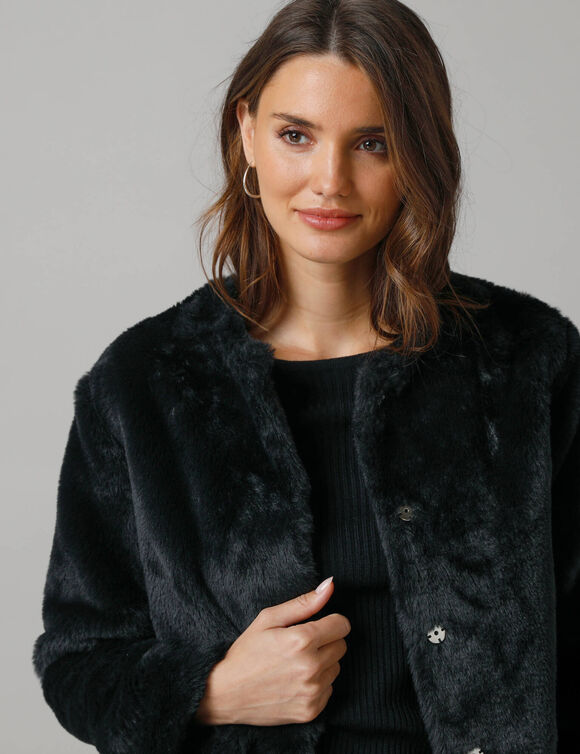 Veste duveteuse boutonn&eacute;e, manches longues (noir)