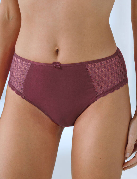 Culotte maxi coton dentelle unie Coria - lot de 2 (bordeaux)