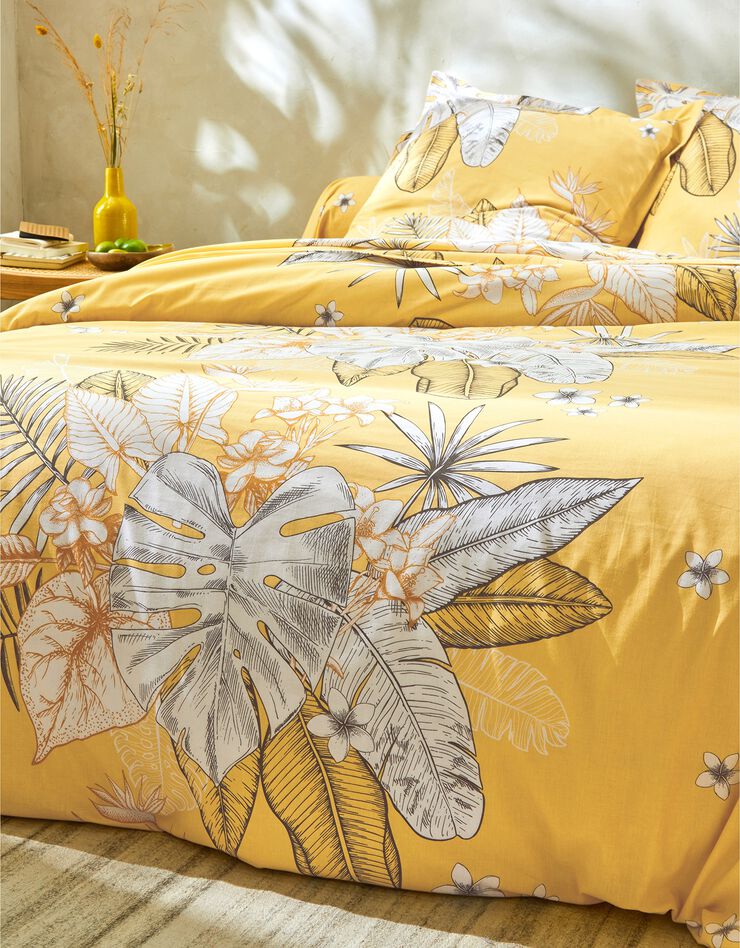Linge de lit Elyse en coton imprimé fleurs et feuilles de palmes, miel, hi-res image number 4