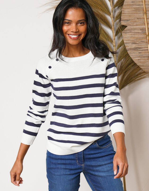 Pull marinière manches longues rayé (écru / marine)