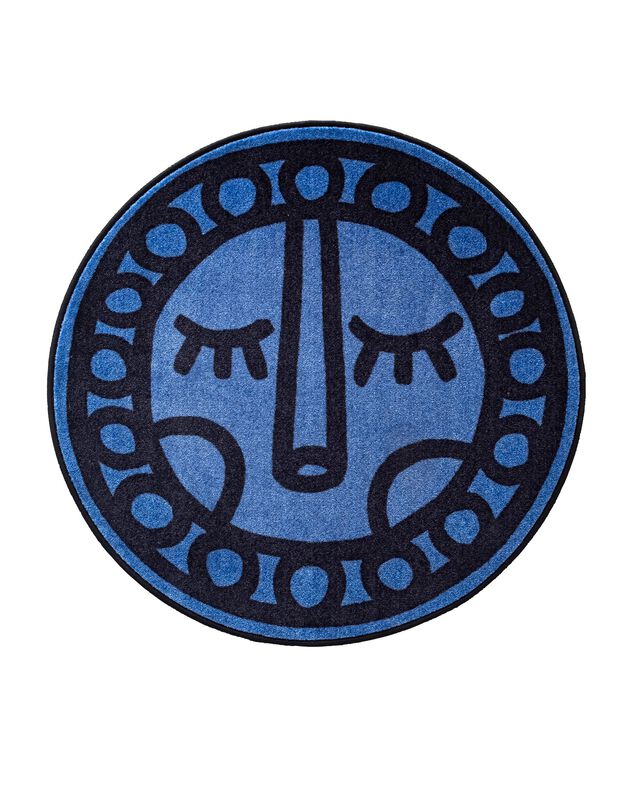 Tapis rond imprimé tête d'animal fond bleu, collection enfant LEM (bleu)