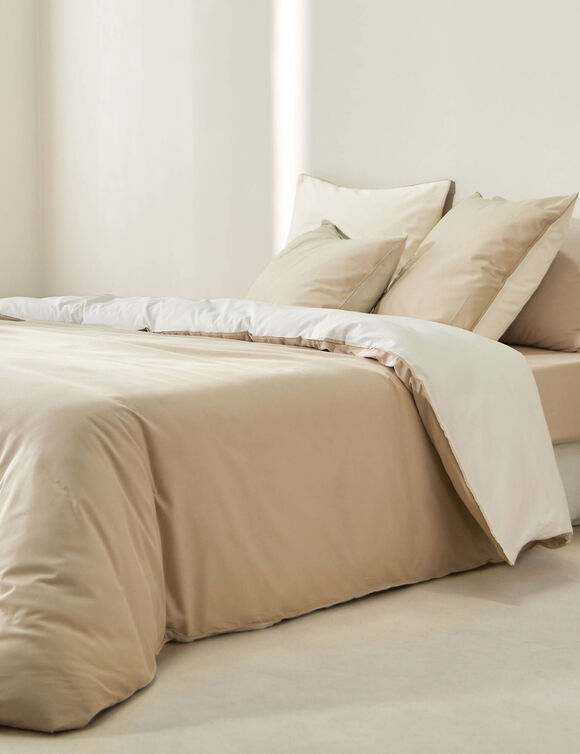 Linge de lit uni bicolore coton (écru / sable)