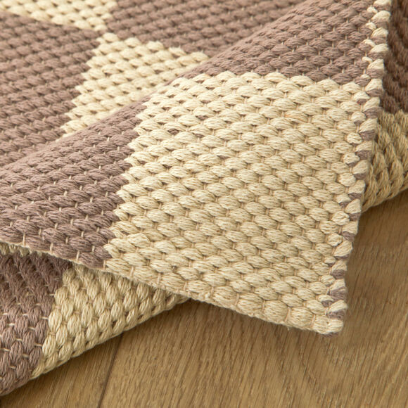 Tapis décoratif motif damier (taupe / sable)